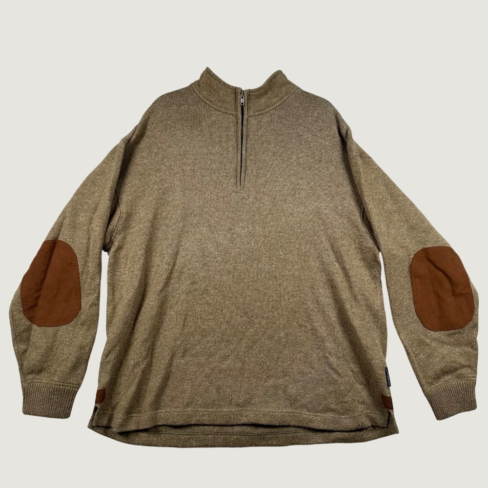 Orvis Sweater Mens XXL Brown Wool Blend Primaloft Elbow Patch 1/4 Zip Pullover